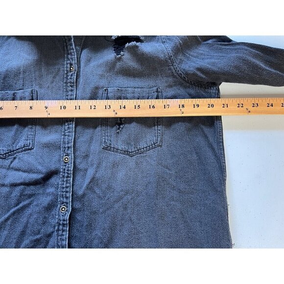 Hollister Womens Long Sleeve Button Up Shirt Denim Distressed Raw Hem Large - Picture 2 of 7